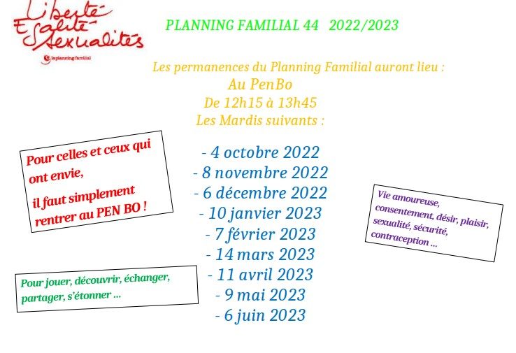 Dates de permanence du planning familial